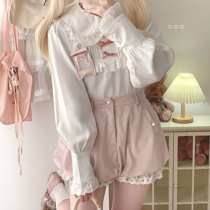 Dormir Doll Lolita Winter Velvet Cute Red Pink Gray Lace Shorts