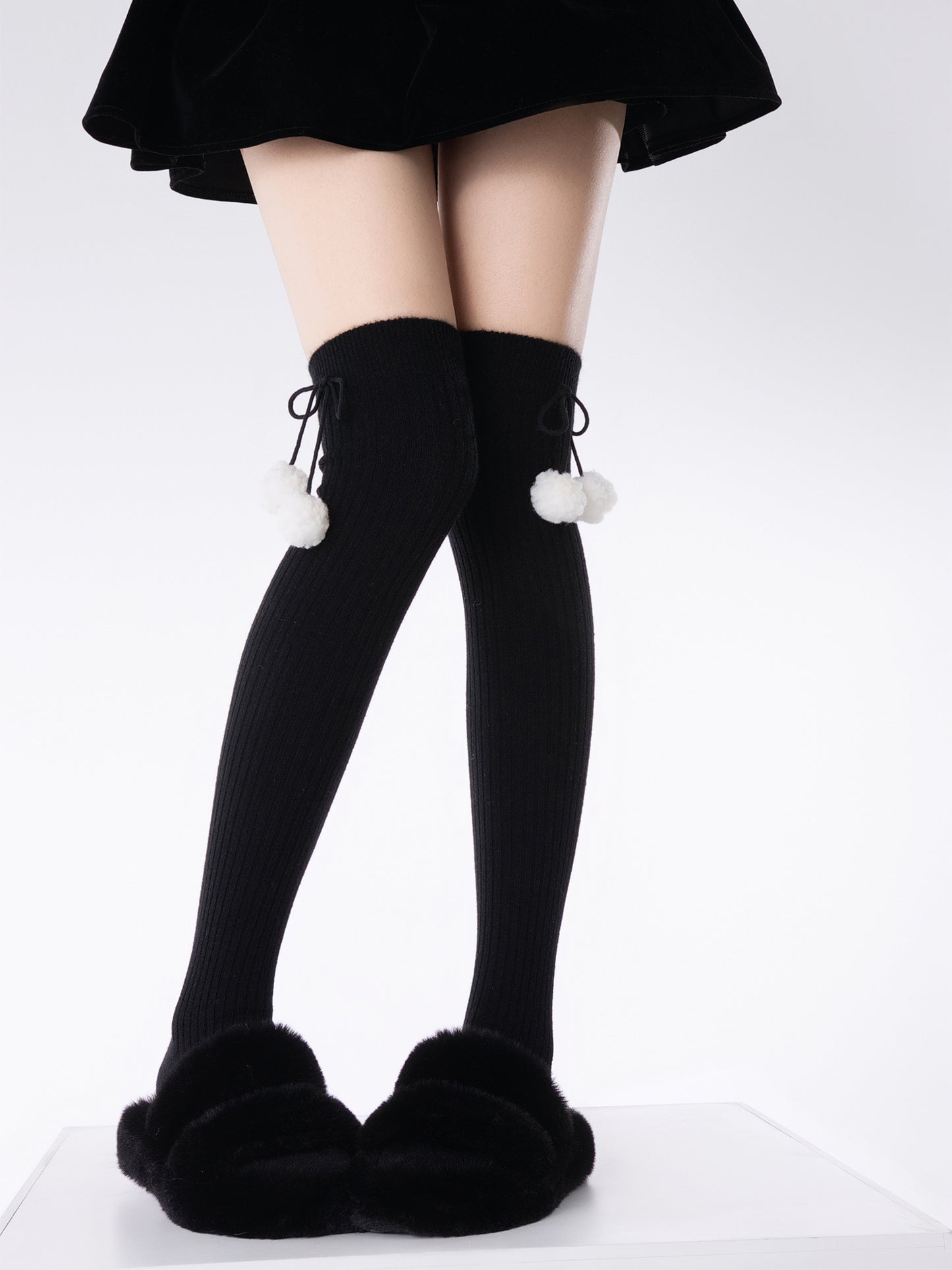 Winter Floor Wool Over the Knee Pompom Balls Socks