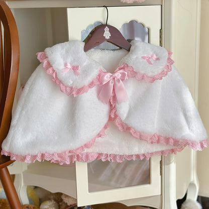 Lolita Cute Little Rabbit Ears Pink & White Winter Cape