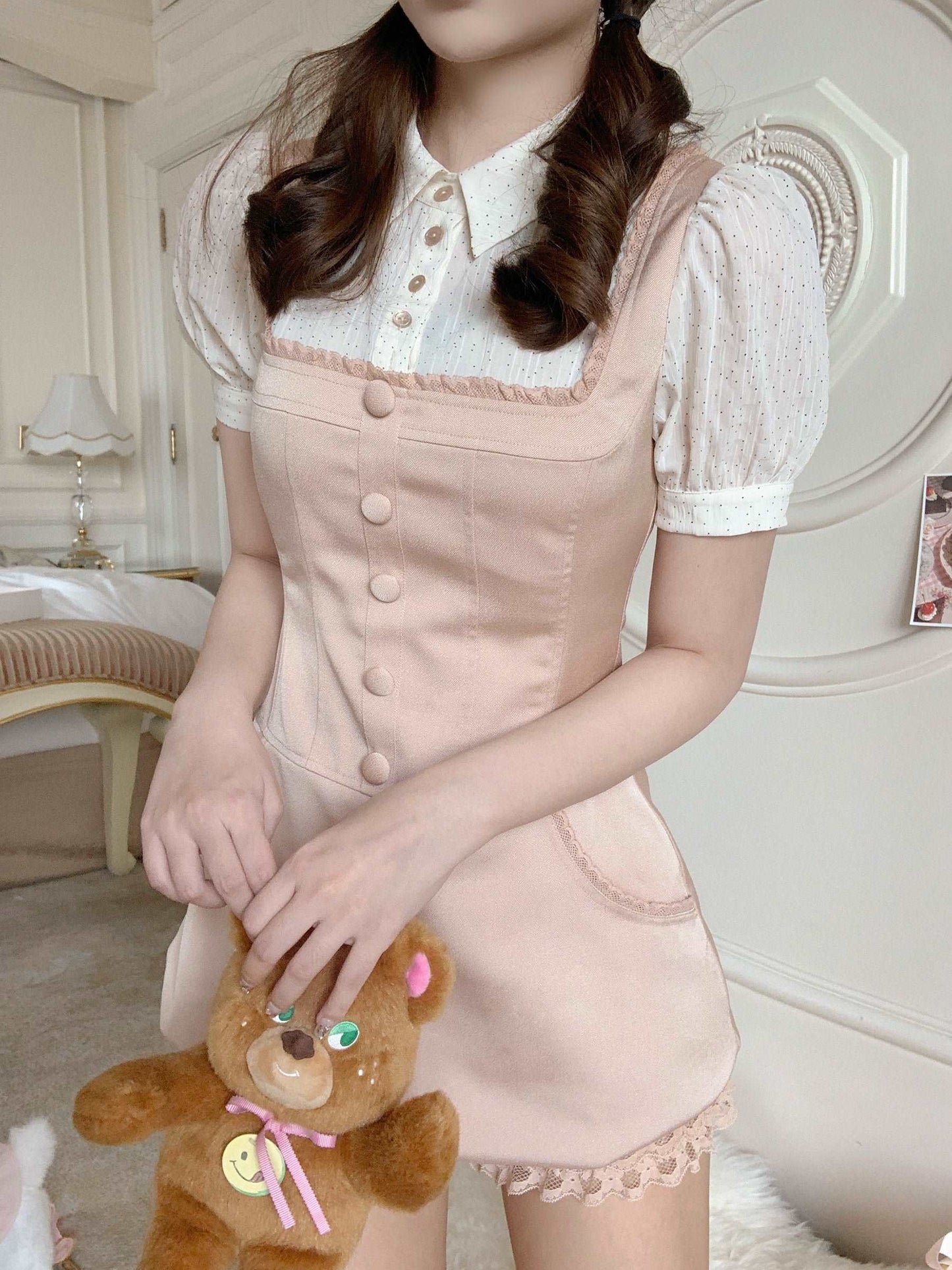 Creamy Sweet Pink Doll Short Sleeve Dress