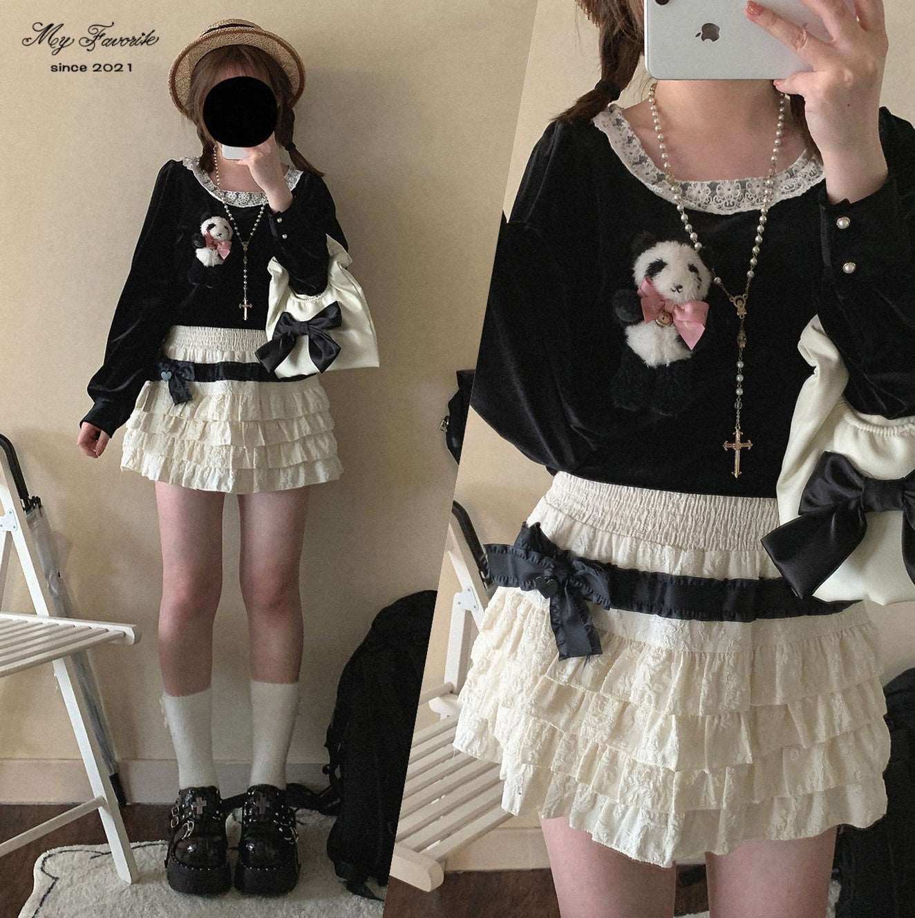 Dormir Doll EGL Satin Bow White Pink Black Layered Cake Mini Skirt