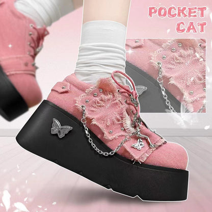 Pocket Cat Y2K Butterfly Dream EGL Canvas Platform Shoes