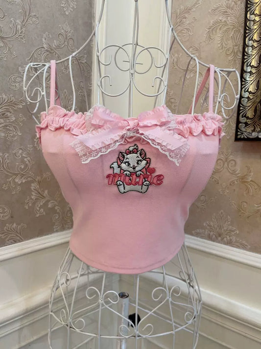 Sweetheart Princess Marie Cat Pink Lace Camisole Top
