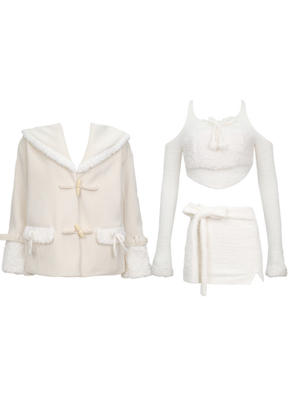 Serendipity Autumn Winter Cupid Arrival White Woolen Coat