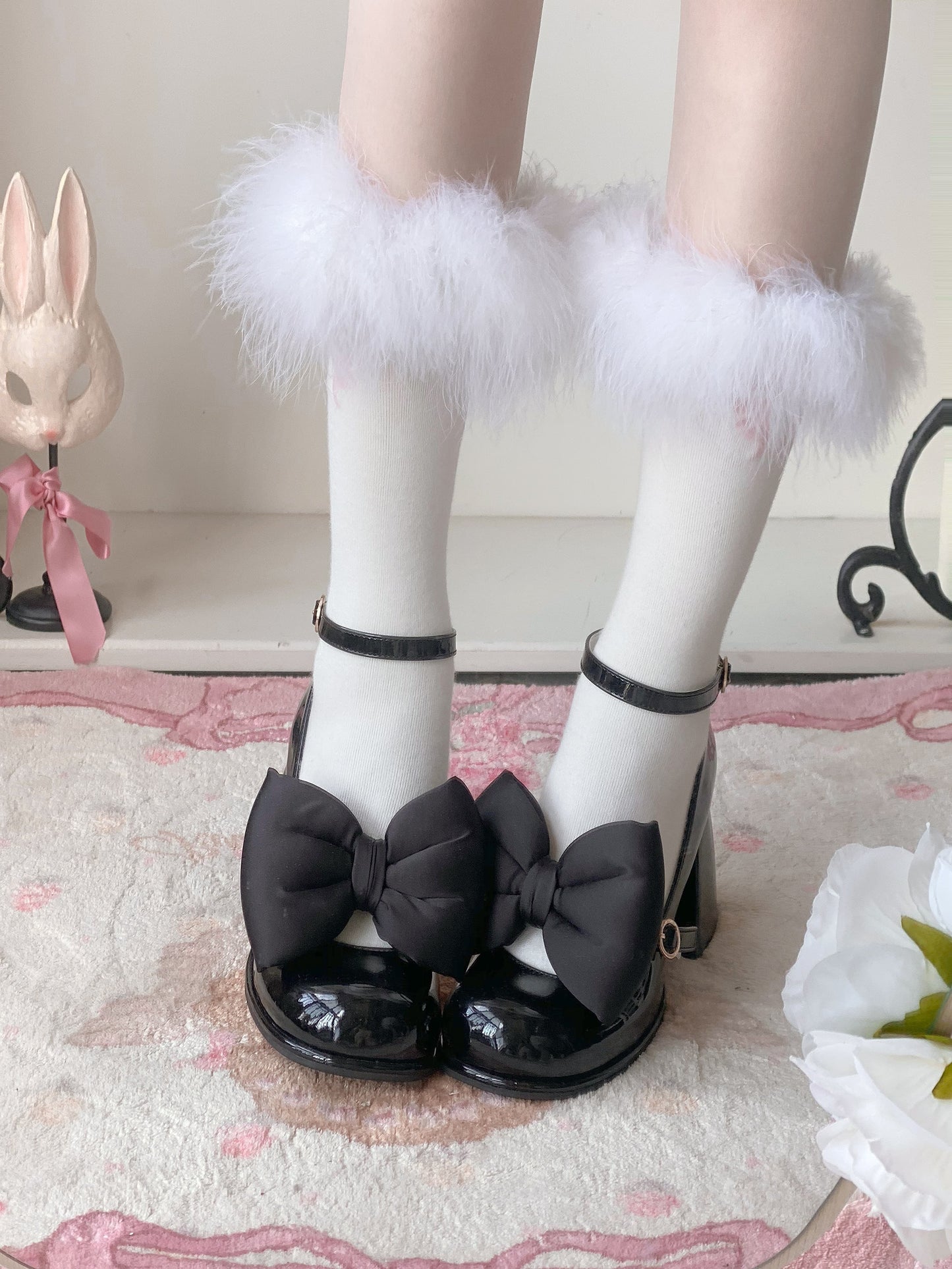 Dreamy White Tea Gradient Blush Lolita Black White Pink Blue High Heels Shoes