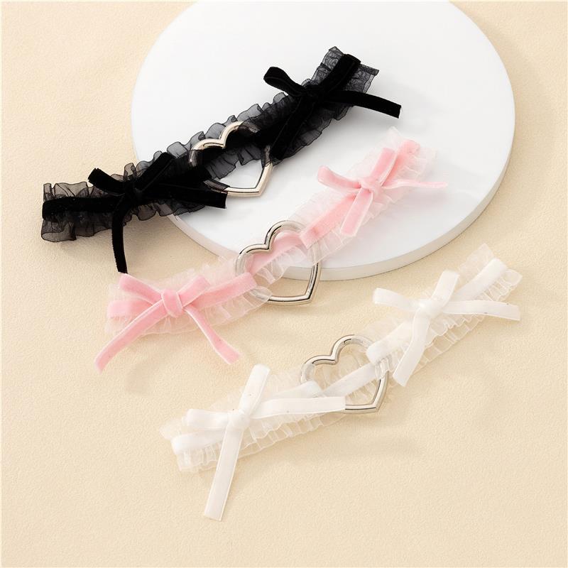 Coquette Lolita Heart Velvet White Pink Black Thigh Strap Garter