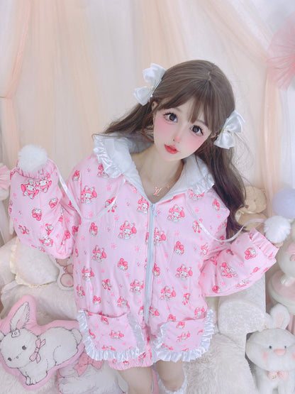 Candy Fairy Sweetie Melody Cartoon Pink Fur Plush Velvet Thick Puffer Jacket Coat