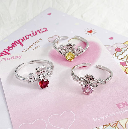 Silver Valentine Cartoon Kitty Melody Purple Devil Pompom Dog Cinnamon Dog Rings