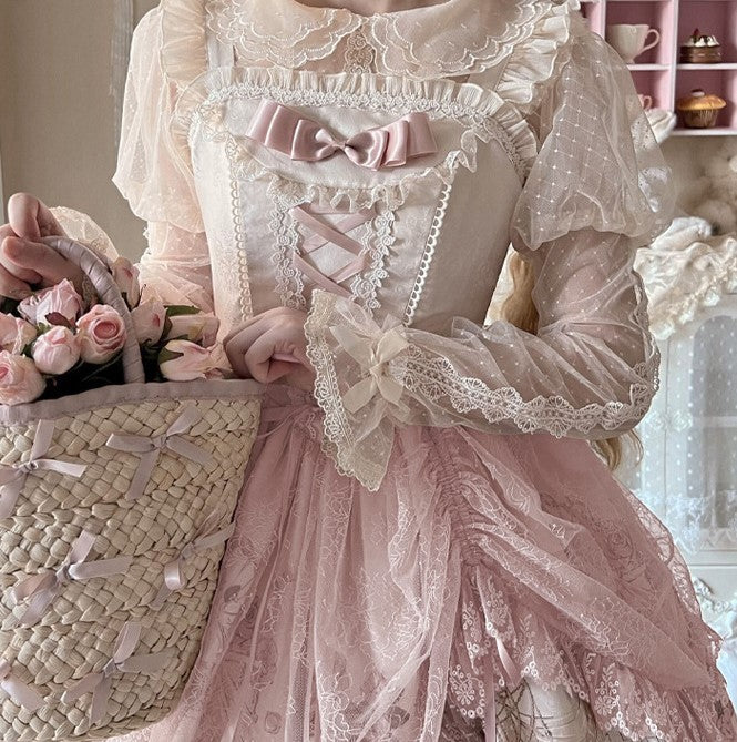 Rose Garden Lace Elegant Original Lolita EGL Pink & Black Strap Dress