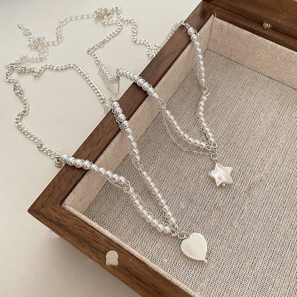 Pretty Pearl Silver Starlight Heart & Star Necklace