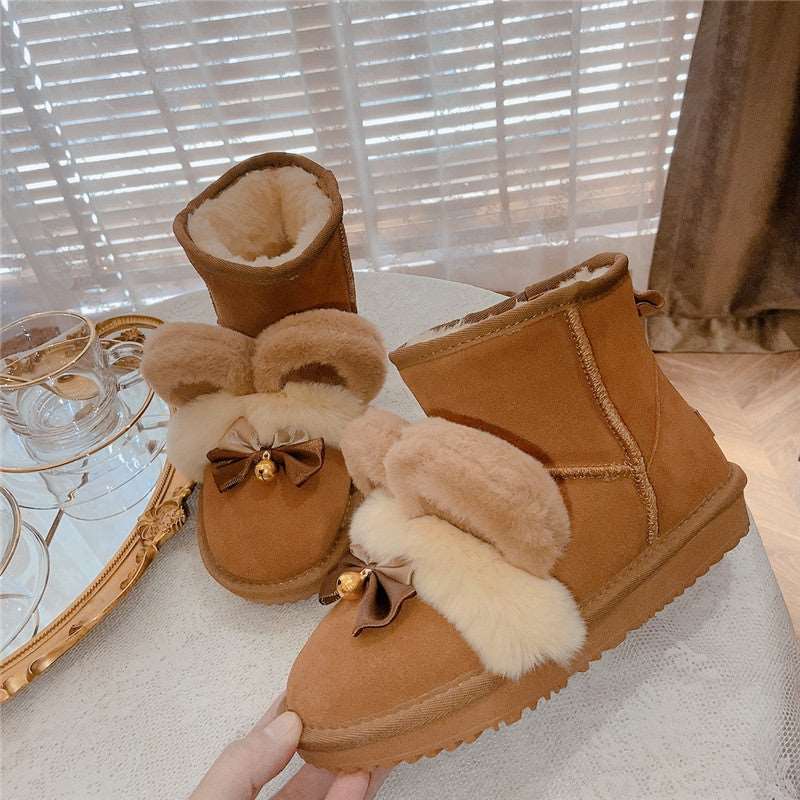 Bear Ears Bell Bow Winter Snow Brown Boots