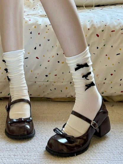 Coquette Girl Classic Black & White Bow Socks