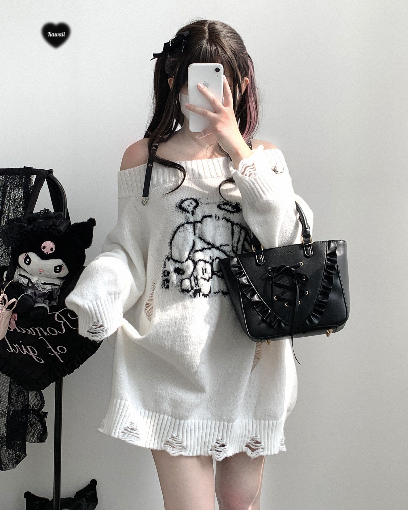 Kitten Bullet Taboo Angel Puppy Gray White Black Sweater