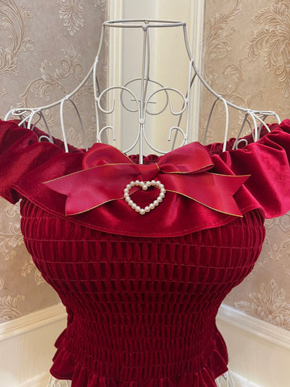 Sweetheart Princess Christmas Holiday Red Velvet Camisole Top