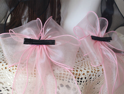 Idol Angel Wings Black White Pink Blue Lolita Ribbon Hair Clips Hair Accessories