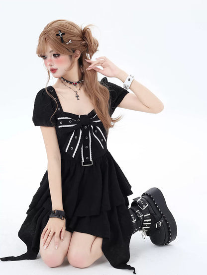 Crazy Girl Love Formula Black Pink Puff Sleeve Dress