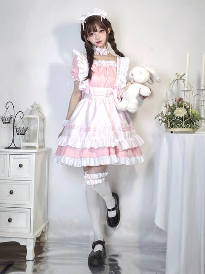 Plus Size Cosplay Monogatari Black & Pink Maid Costume Dress Set