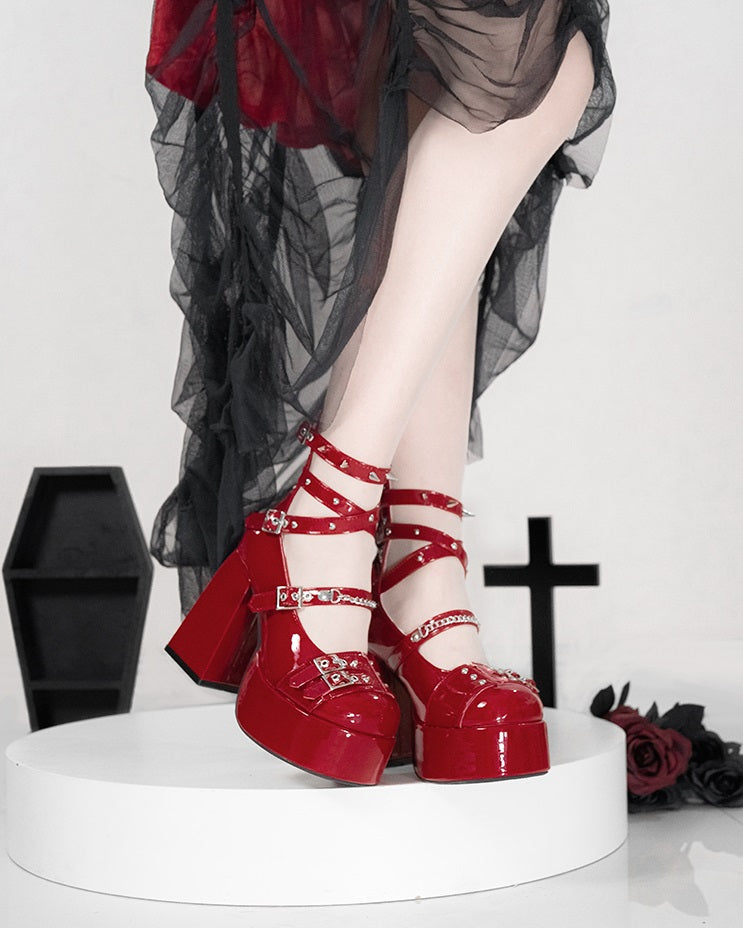 Transfer Student Thorns Cage EGL Punk Gothic Mary Jane Platform High Heels Shoes