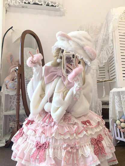 Lolita Meow Meow Car Ears White Plush Jacket Cape