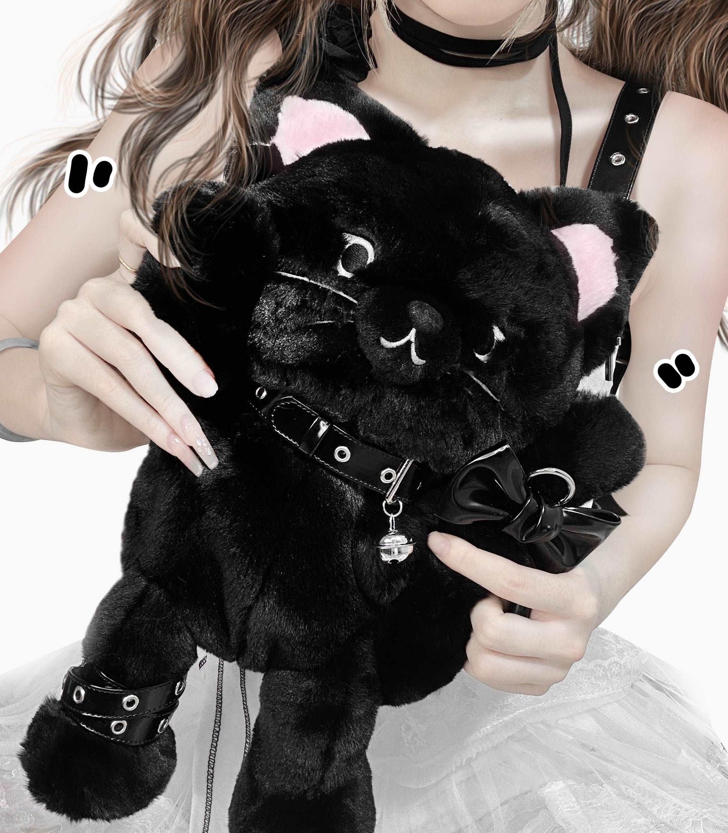 Black Cat Kitten Doll Plush Backpack Shoulder Bag