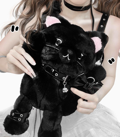 Black Cat Kitten Doll Plush Backpack Shoulder Bag