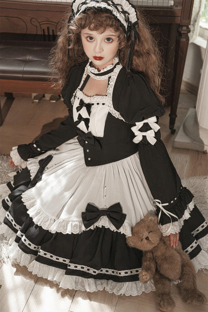 Gothic Dark Maid Cosplay EGL Black White Elegant Bow Dress & Jacket Two Piece Set