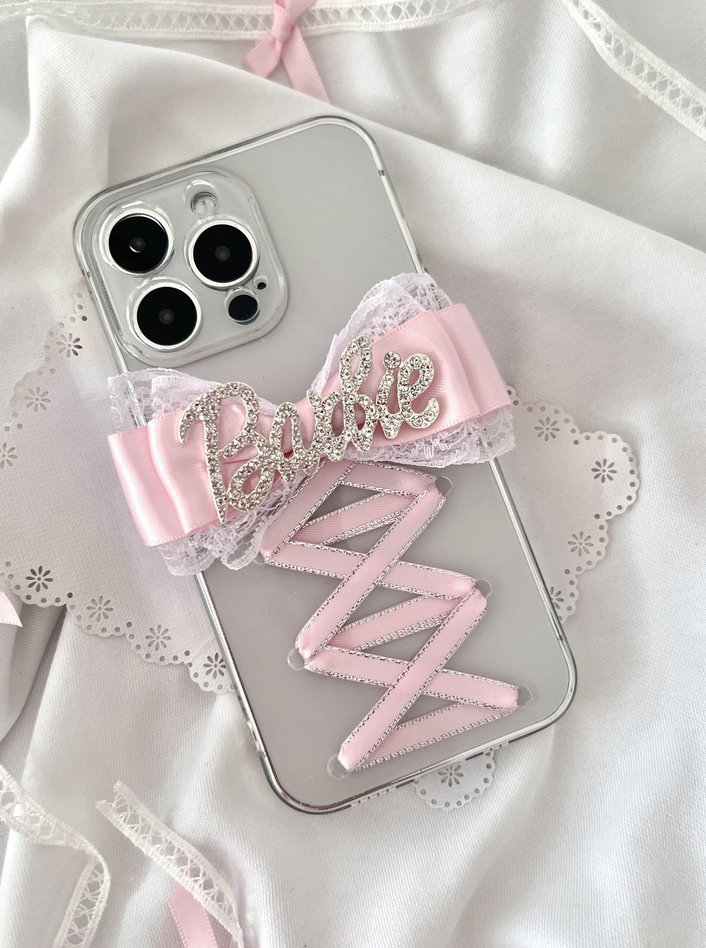 Sweet Coquette Balletcore Pink Bow Heart Handmade Transparent Silicone Phone Case