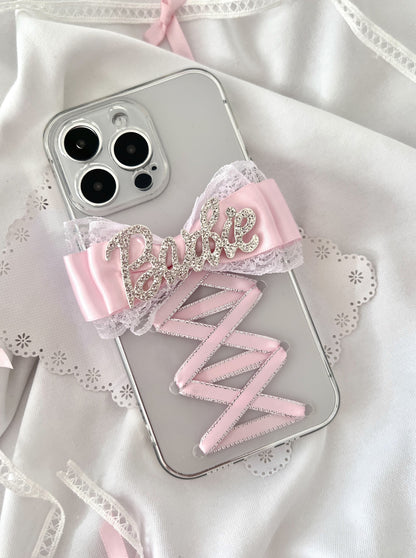 Sweet Coquette Balletcore Pink Bow Heart Handmade Transparent Silicone Phone Case