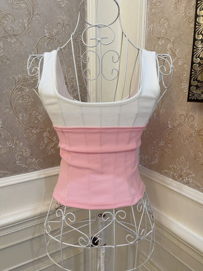 Sweetheart Princess Cross Strap Pink Camisole Corset Top