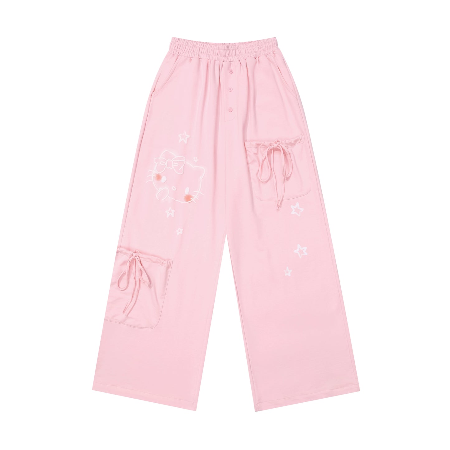 Young Eyes Graffiti Kitty Cat Pink Gray Elastic Gathered Waist Pants