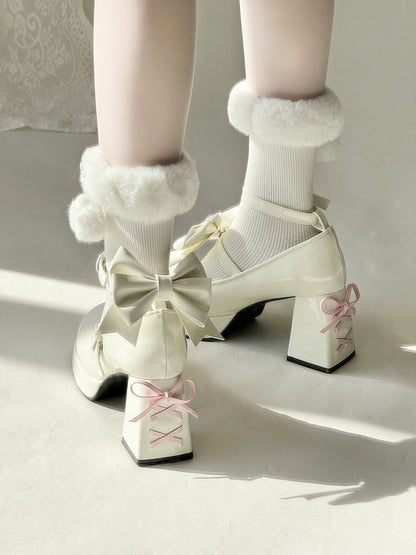 Love Letter Heart Track Lolita Black White Pink Blue Bow High Heels Shoes