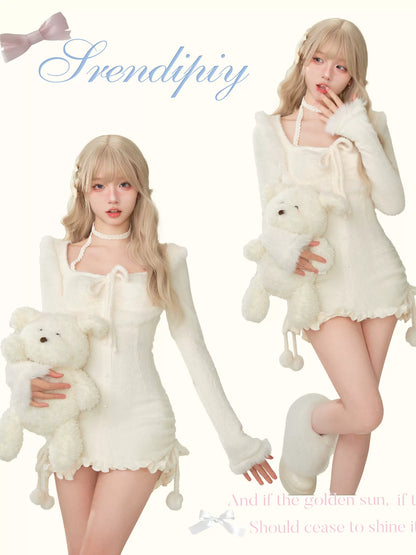 Serendipity Winter Icy Angel Plush White Bodycon Long Sleeve Dress