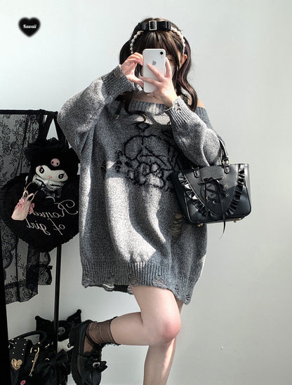 Kitten Bullet Taboo Angel Puppy Gray White Black Sweater