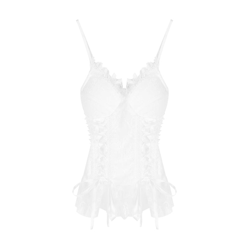 Sweet White Lace Camisole & Mesh Skirt Two Piece Set