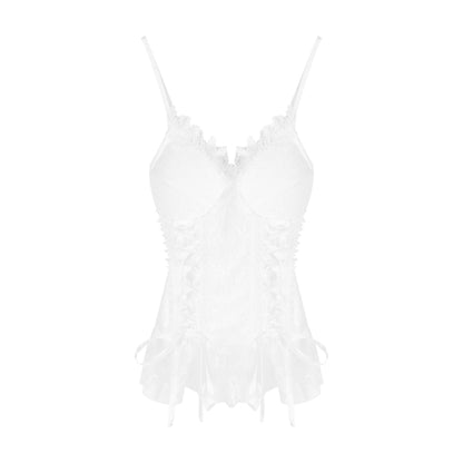 Sweet White Lace Camisole & Mesh Skirt Two Piece Set