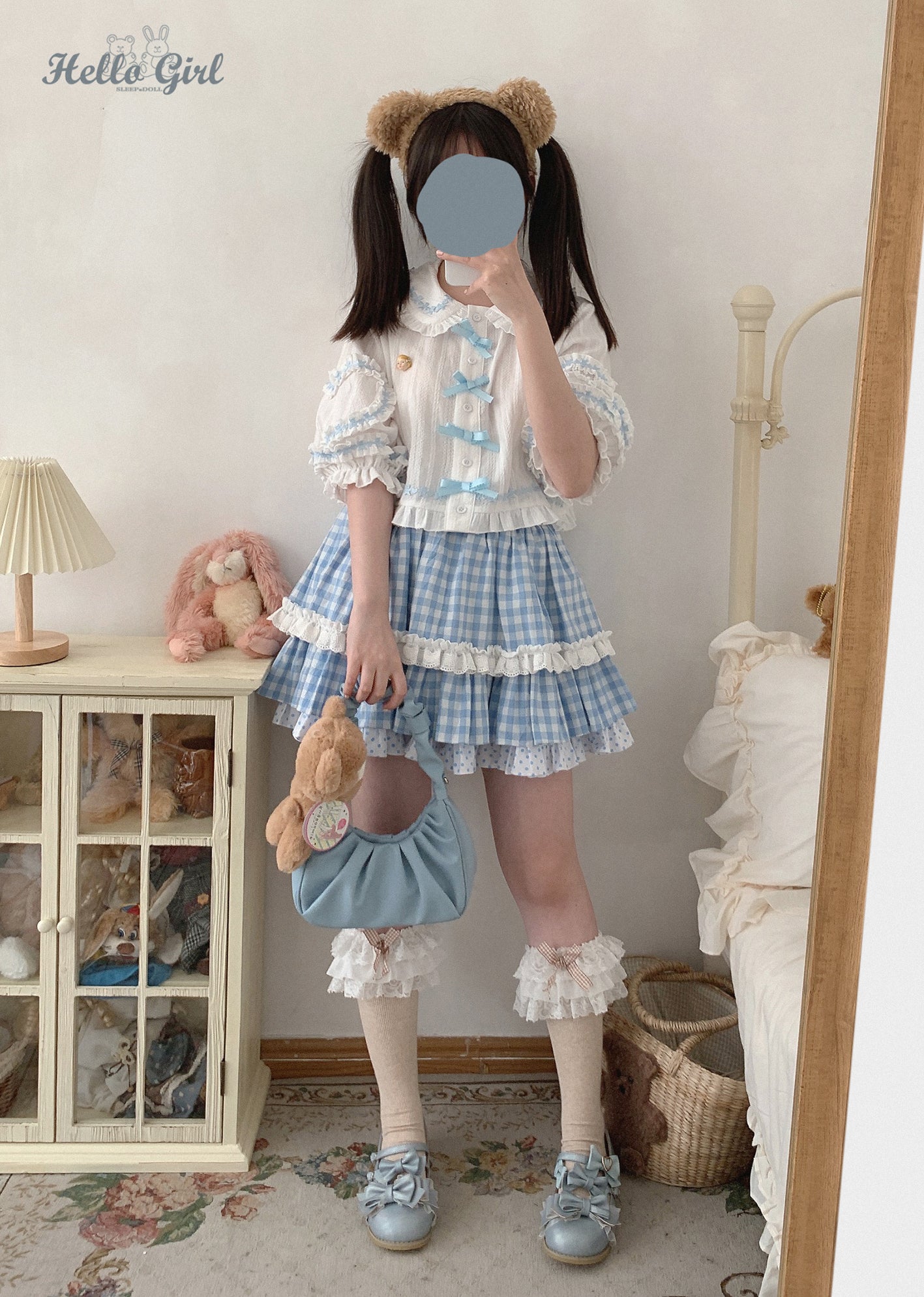 Dormir Doll EGL Doll Collar Heart Bow Lace Pink & Blue White Blouse Shirt