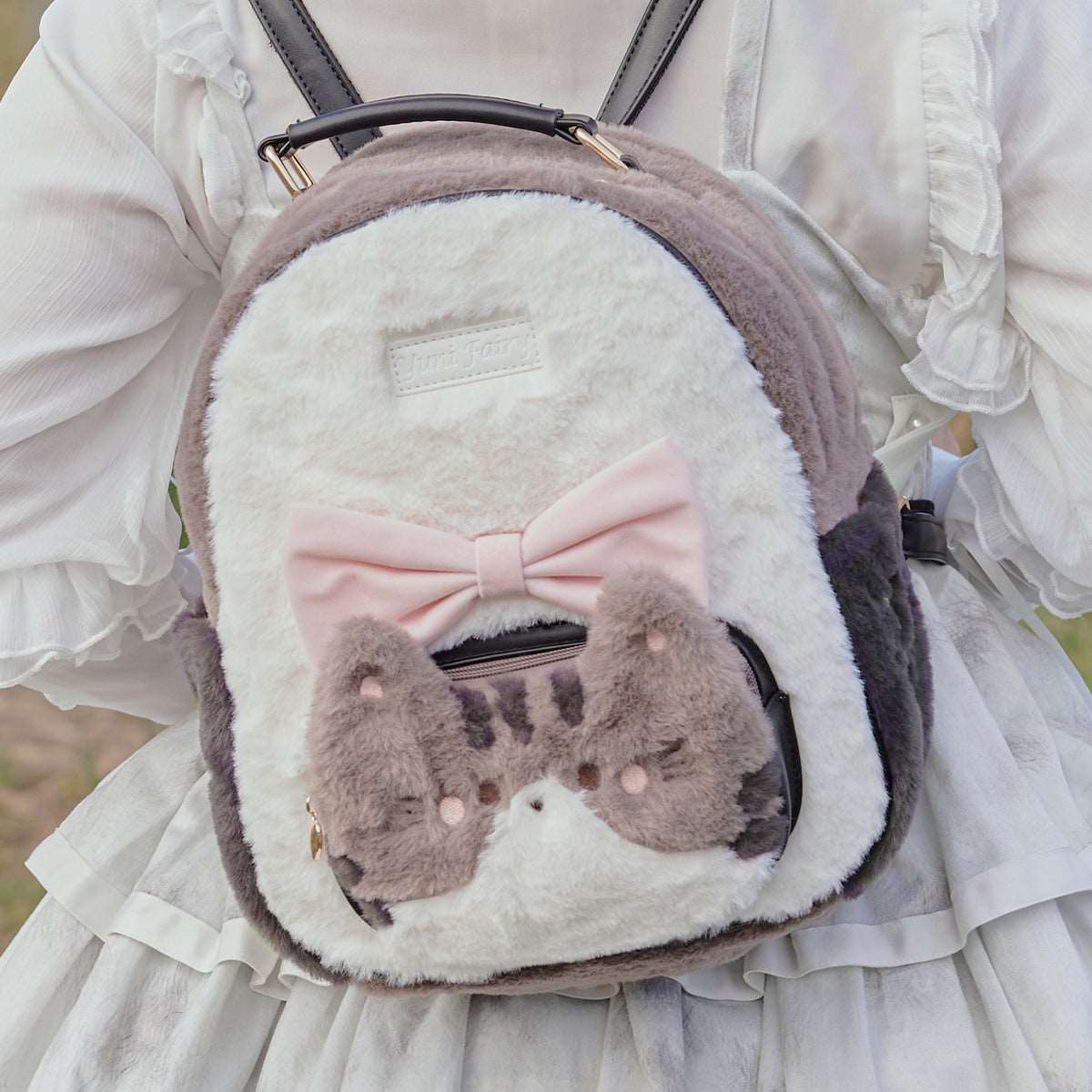 Cat Cute Big Bow Fluffy Plush Backpack Bag