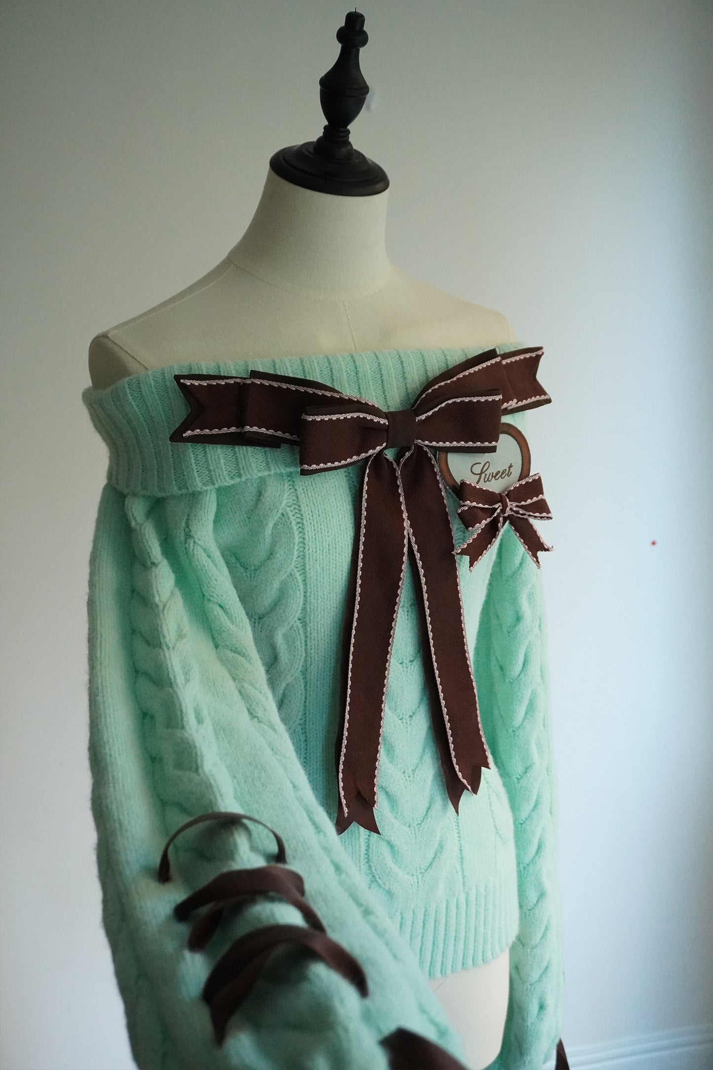 Sweet Dream Mint Green Sweater Top & Brown Skirt Two Piece Set