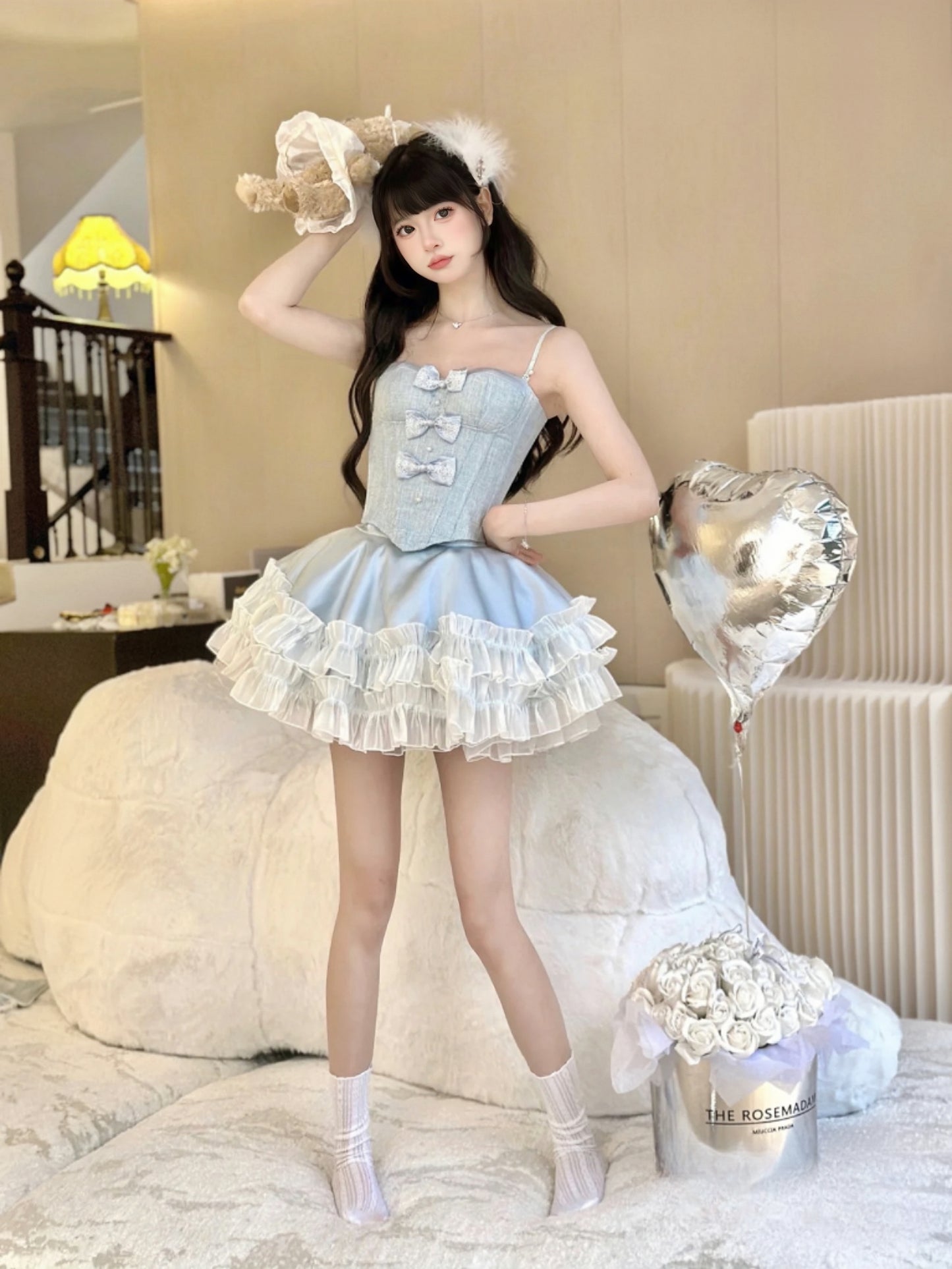 Monet Winter Glacier Princess Blue Jacket & Camisole & Tutu Skirt & Bustle Four Piece Set