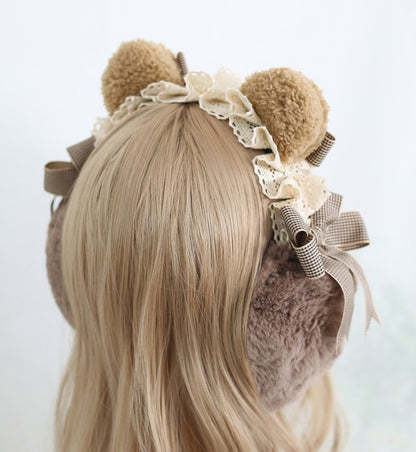 Star Brown Bear & White Cat Winter Earmuffs