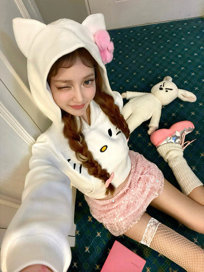 Cute Tasty Snoof Kitty White Jacket Hoodie