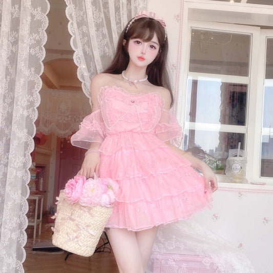 Candy Fairy Sweet Princess Pink Ruffled Layered Cake Short Dress