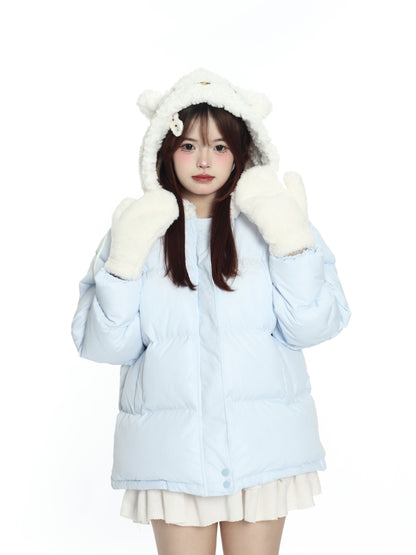 Cute Kitty Cat Yellow Blue Winter Cotton Coat