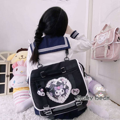 Baby Bear Handmade Cartoon Melody Purple Devil Pink Black Student School Briefcase Messenger Bag Backpack