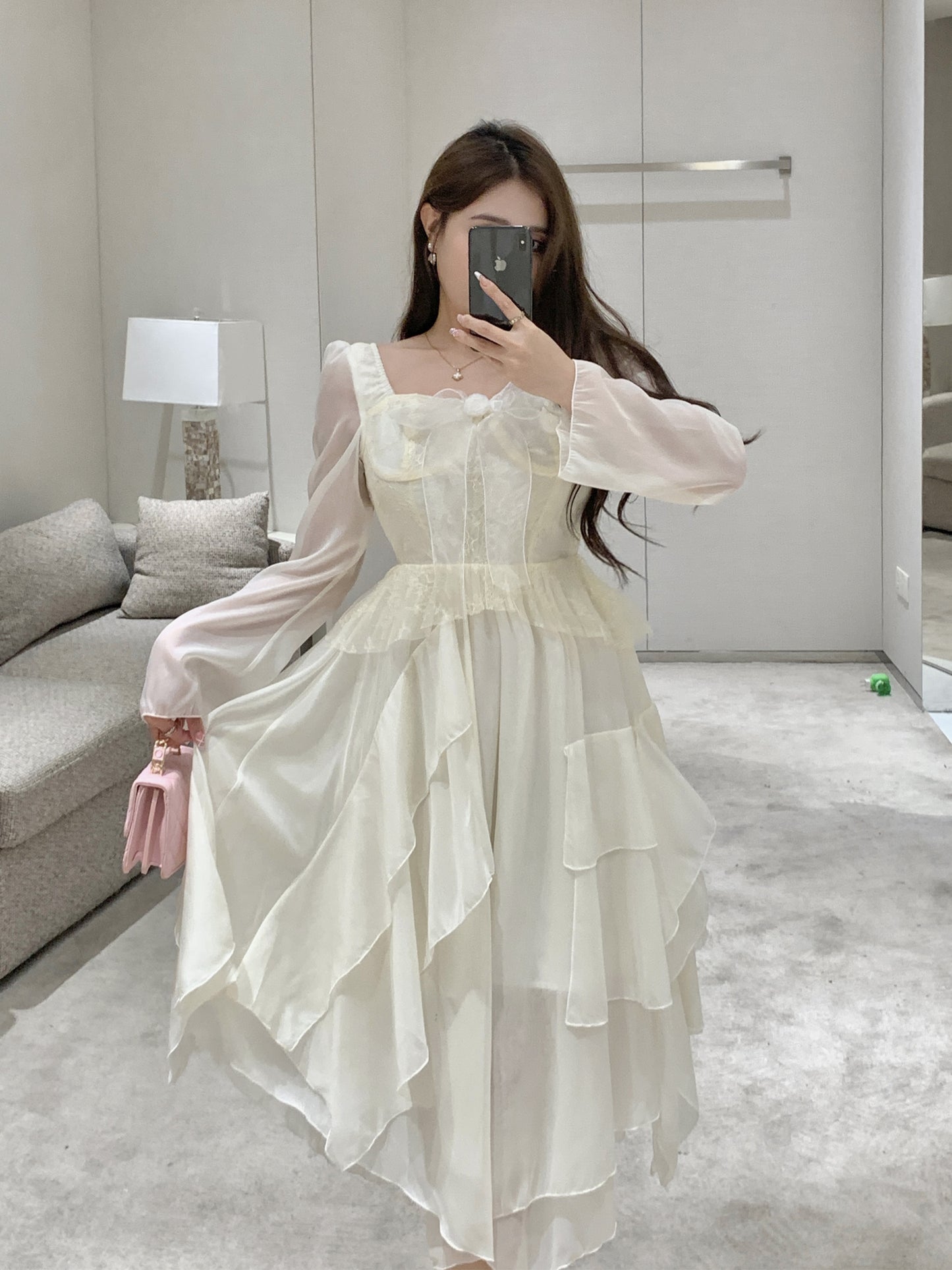 Plus Size Vintage Glow Moonlight White Ruffled Elegant Princess Long Dress