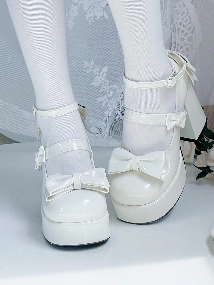 Moe Heart Tea Party Black White Cream Pink Blue Lolita High Heels Shoes