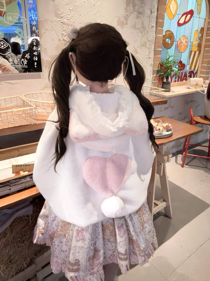 Lolita Meow Meow Car Ears White Plush Jacket Cape