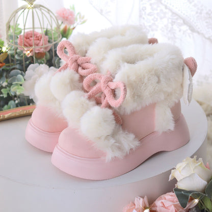 Puffy Sheep Lolita Fluffy Cupid Cute Pompom Balls Winter Fur Velvet Cotton Shoes Snow Boots