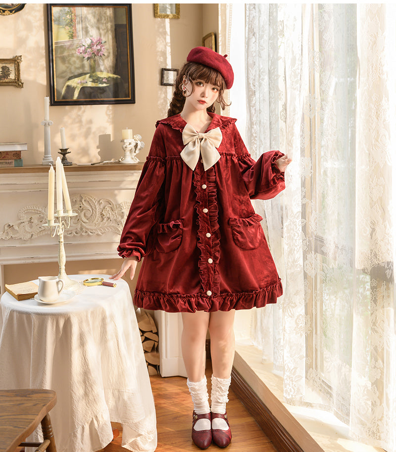 Winter Autumn Soft Cute Sweet Lace White & Scarlet Red Coat