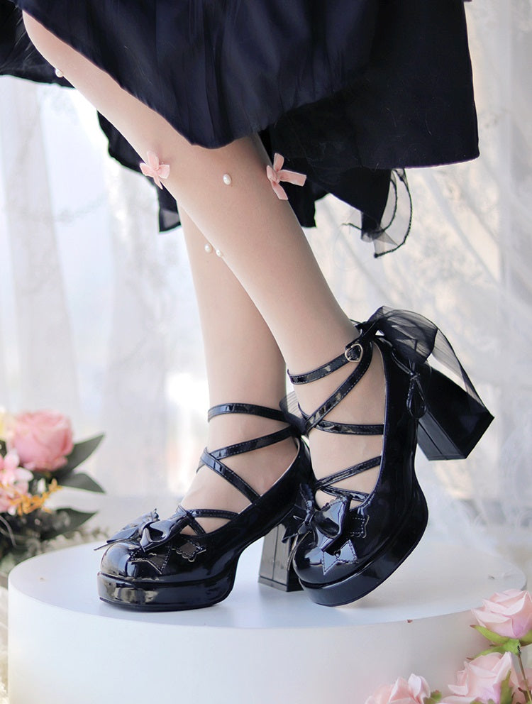 Love Song Confession Lolita Black White Pink Blue Bow High Heels Shoes